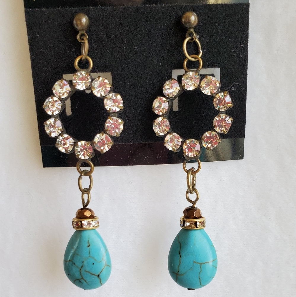 Womens bronze and turquoise post earrings